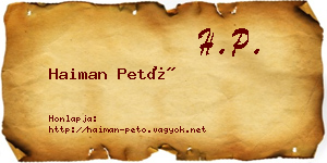 Haiman Pető névjegykártya